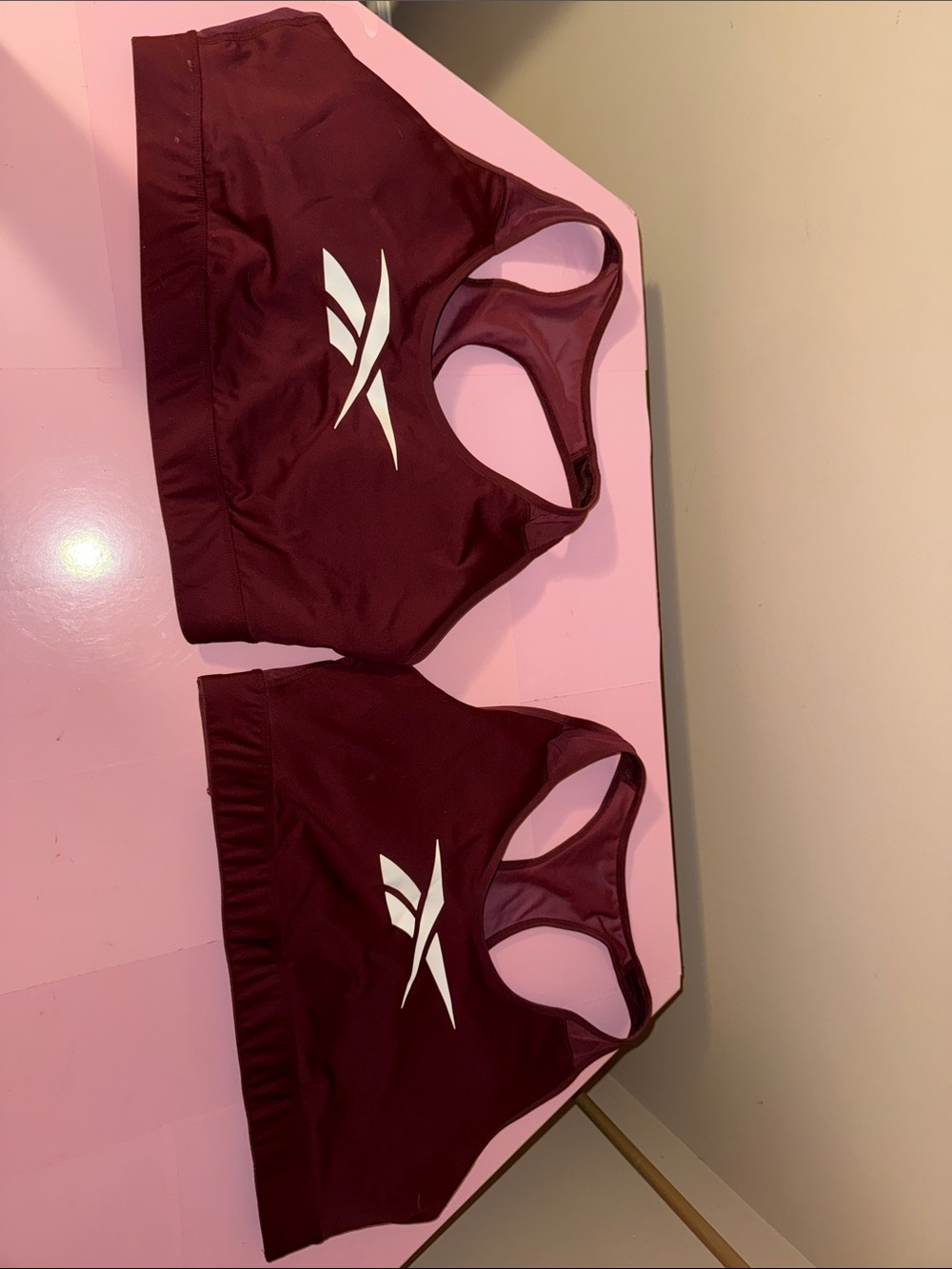 (2) Reebok Women's Maroon Athletic Crop Top built in bra